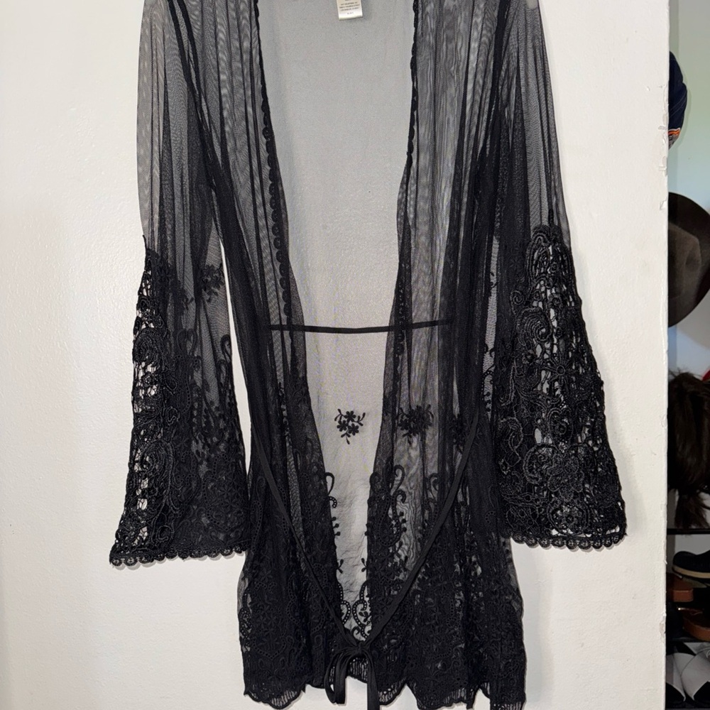 In Bloom Sheer Black Lace Robe